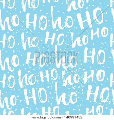 Hohoho pattern, Santa Claus laugh. Seamless texture for Christmas design. Vector blue background with lettering