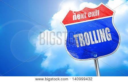 Trolling internet background, 3D rendering, blue street sign