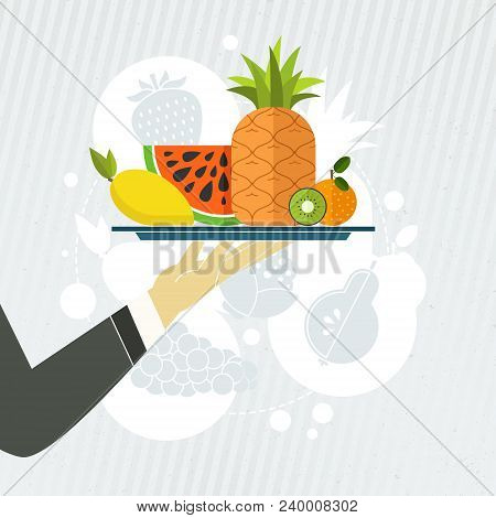 Fruits On A Plate - Restaurant Concept. Healthy Diet Illustration.