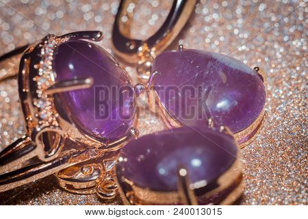 Rose Gold Jewellery Set With Amethyst