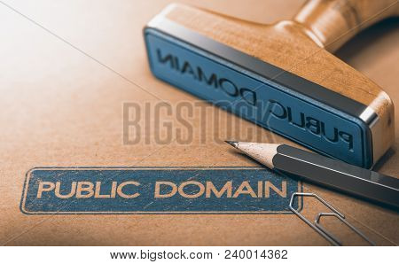 3d Illustration Of A Rubber Stamp With The Text Public Domain Stamped On Paper Background