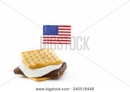 Sweet Homemade Smores Isolated On White Background. Copyspace