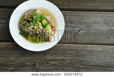 Hot And Spicy Pork Bone Hot Pot With Lime And Thai Herbs.(thai Name Is Tom Saep Or Tom Yum Kraduk Mo