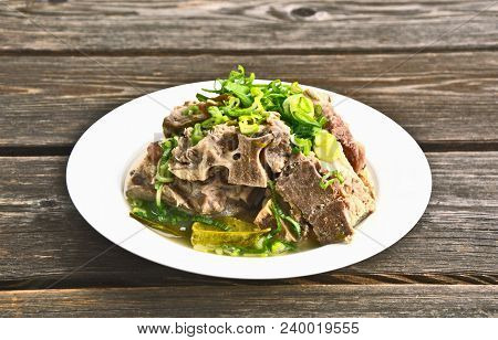 Hot And Spicy Pork Bone Hot Pot With Lime And Thai Herbs.(thai Name Is Tom Saep Or Tom Yum Kraduk Mo