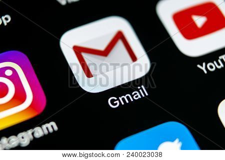 Sankt-petersburg, Russia, May 10, 2018: Google Gmail Application Icon On Apple Iphone X Smartphone S