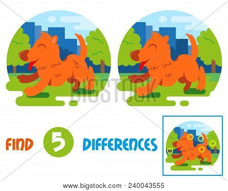 Find Differences Logic Education Interactive Game For Children. Cute Smile Orange Dog Which Fast Run