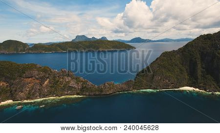 Tropical Islands, Aerial View. Aerial View: Sea And The Tropical Islands. Tropical Bay In El Nido. A