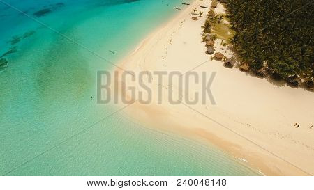 Aerial View Of Beautiful Tropical Island Daco With White Sand Beach. View Of A Nice Tropical Beach F