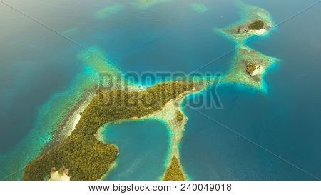 Aerial View: Bucas Grande Island, Sohoton Cove. Philippines. Tropical Sea Bay And Lagoon, Beach. Tro