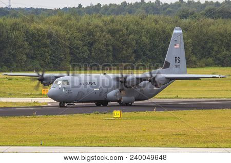 Eindhoven, The Netherlands - Sep 17, 2016: Ramstein Based Usaf Lockheed C-130 Hercules Military Tran