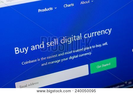 Ryazan, Russia - May 08, 2018: Coinbase Website On The Display Of Pc, Url - Coinbase.com