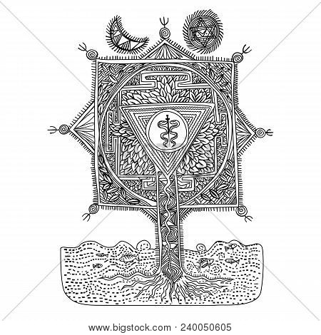 Vector Black And White Outline Image Of Yantra