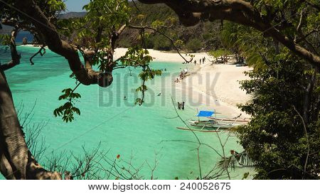 Tropical Beach On The Island Malcapuya, Palawan, Philippines. Beautiful Tropical Island With Sand Be
