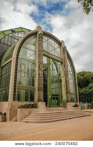 Paris, Northern France - July 10, 2017. Winter Garden Facade, A Deco Greenhouse For Non-native Plant