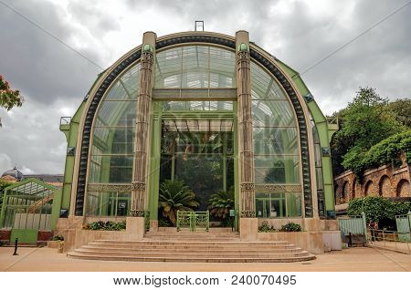 Paris, Northern France - July 10, 2017. Winter Garden Facade, A Deco Greenhouse For Non-native Plant