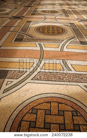 Paris, France - July 11, 2017. Far-fetched Decoration Mosaic On Floor On The Entrance Hall At The Pe