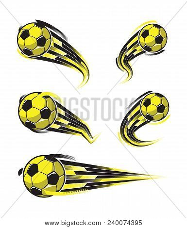 Football Symbols Set. Fast Moving Soccer Ball. Logo For Sports Design. Vector Illustration.