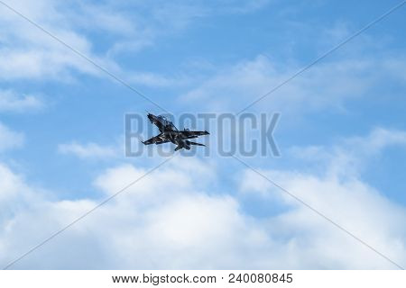 Anglesey , Wales - April 26 2018 : British Aerospace Hawk T.2 Landing At Anglesey Raf Valley Airport