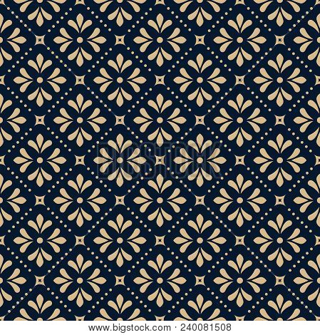 Flower Geometric Pattern. Seamless Vector Background. Gold And Black Ornament. Ornament For Fabric, 
