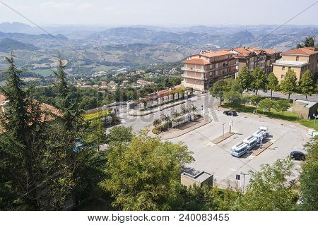 Panorama Of San Marino And Italy From Monte Titano. View From The Top Of The Pyrenees Mountains, Roo