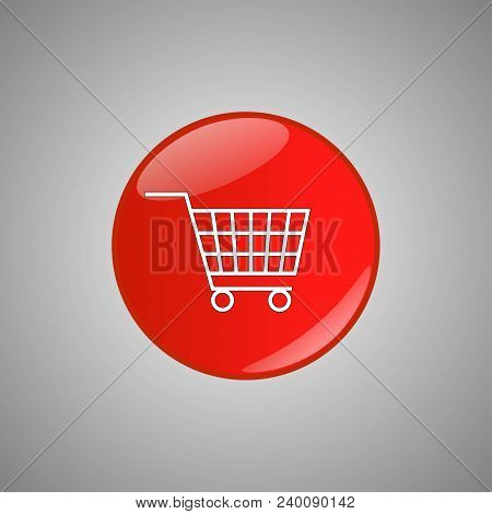 Shopping Cart Red Button Isolated On Gray Background. Shopping Cart Icon Symbol Illustration Design.