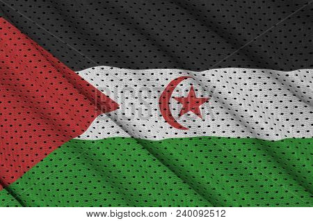 Western Sahara Flag Printed On A Polyester Nylon Sportswear Mesh Fabric With Some Folds