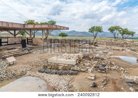 View Of Canaanite Palace Remains Dated To The 13-14 Centuries Bc, In Tel Hazor National Park, A Unes
