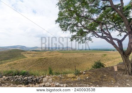 Landscape Of Countryside And The Galilee Mountains In The Hula Valley, View From Tel Hazor, Northern