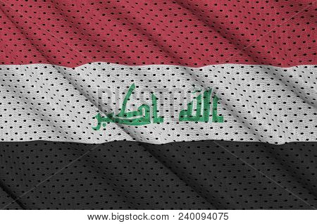 Iraq Flag Printed On A Polyester Nylon Sportswear Mesh Fabric With Some Folds