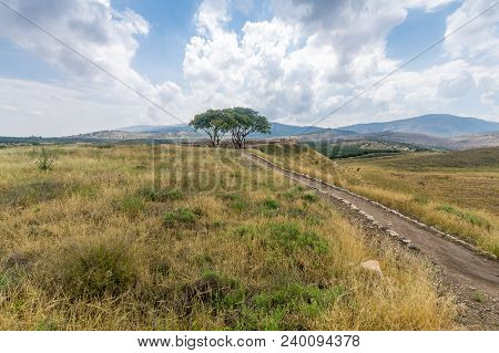 Landscape Of Countryside And The Galilee Mountains In The Hula Valley, View From Tel Hazor, Northern
