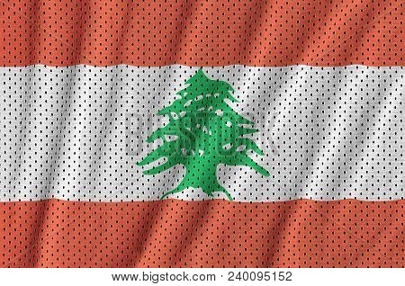 Lebanon Flag Printed On A Polyester Nylon Sportswear Mesh Fabric With Some Folds