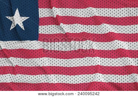 Liberia Flag Printed On A Polyester Nylon Sportswear Mesh Fabric With Some Folds