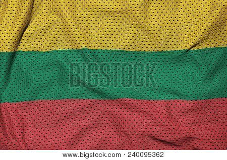 Lithuania Flag Printed On A Polyester Nylon Sportswear Mesh Fabric With Some Folds