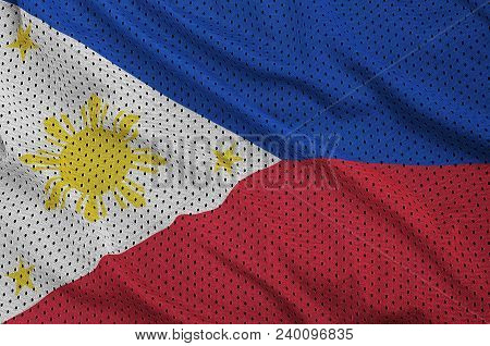 Philippines Flag Printed On A Polyester Nylon Sportswear Mesh Fabric With Some Folds