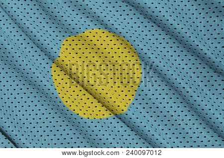 Palau Flag Printed On A Polyester Nylon Sportswear Mesh Fabric With Some Folds