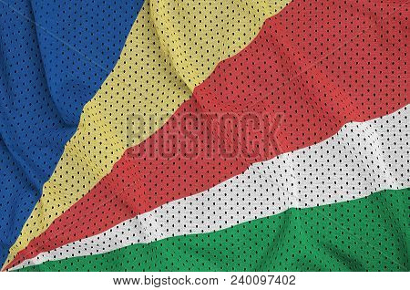 Seychelles Flag Printed On A Polyester Nylon Sportswear Mesh Fabric With Some Folds