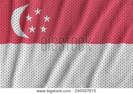 Singapore Flag Printed On A Polyester Nylon Sportswear Mesh Fabric With Some Folds