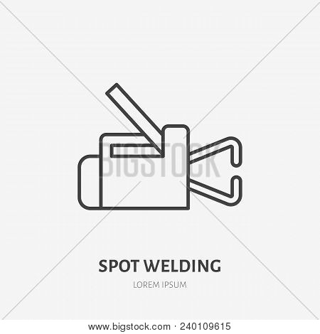 Spot Welding Equipment Flat Line Icon. Metal Works Sign. Thin Linear Logo For Indastrial Tools Store