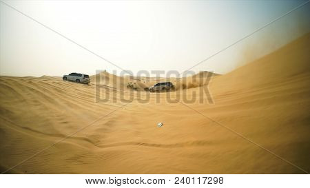 4x4 Vehicle Driving Off Road. Stock. Sand Dune All-terrain Car.