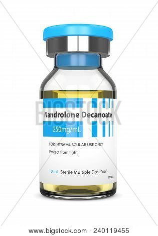 3d Render Of Nandrolone Decanoate Vial Over White Background. Anabolic Steroids Concept.