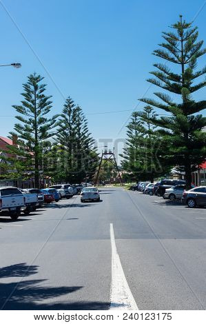 Wonthaggi, Australia - January 27, 2018: View North Along Mcbride Avenue Towards Apex Park. Wonthagg