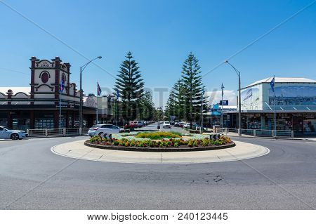 Wonthaggi, Australia - January 27, 2018: View North Along Mcbride Avenue Towards Apex Park. Wonthagg