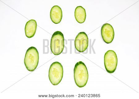Oval Cucumber On The White Background From The Top , Beauty And Health