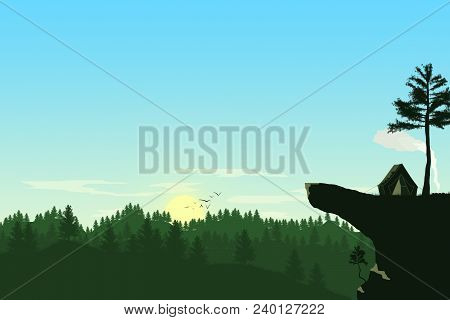Tent On The Green Grass In The Mountains At Sunrise Time