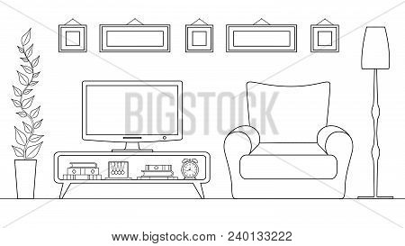 Linear Interior. Design And Decoration Of The Tv Zone. Plan For Arranging Furniture.
