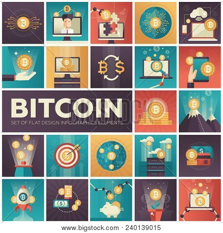 Bitcoin - Set Of Colorful Flat Design Infographics Elements. High Quality Metaphorical Collection On