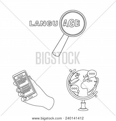 Translator And Linguist Outline Icons In Set Collection For Design. Interpreter Vector Symbol Stock 