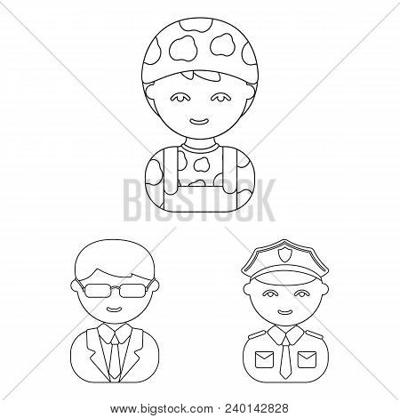 People Of Different Professions Outline Icons In Set Collection For Design. Worker And Specialist Ve