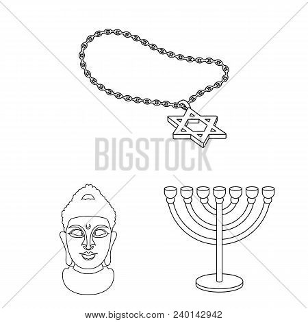 Religion And Belief Outline Icons In Set Collection For Design. Accessories, Prayer Vector Symbol St