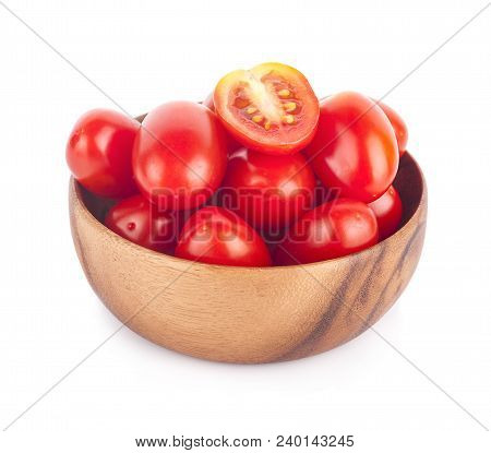 Tomatoes An Isolated In Wooden Bowlin Wooden Bowl